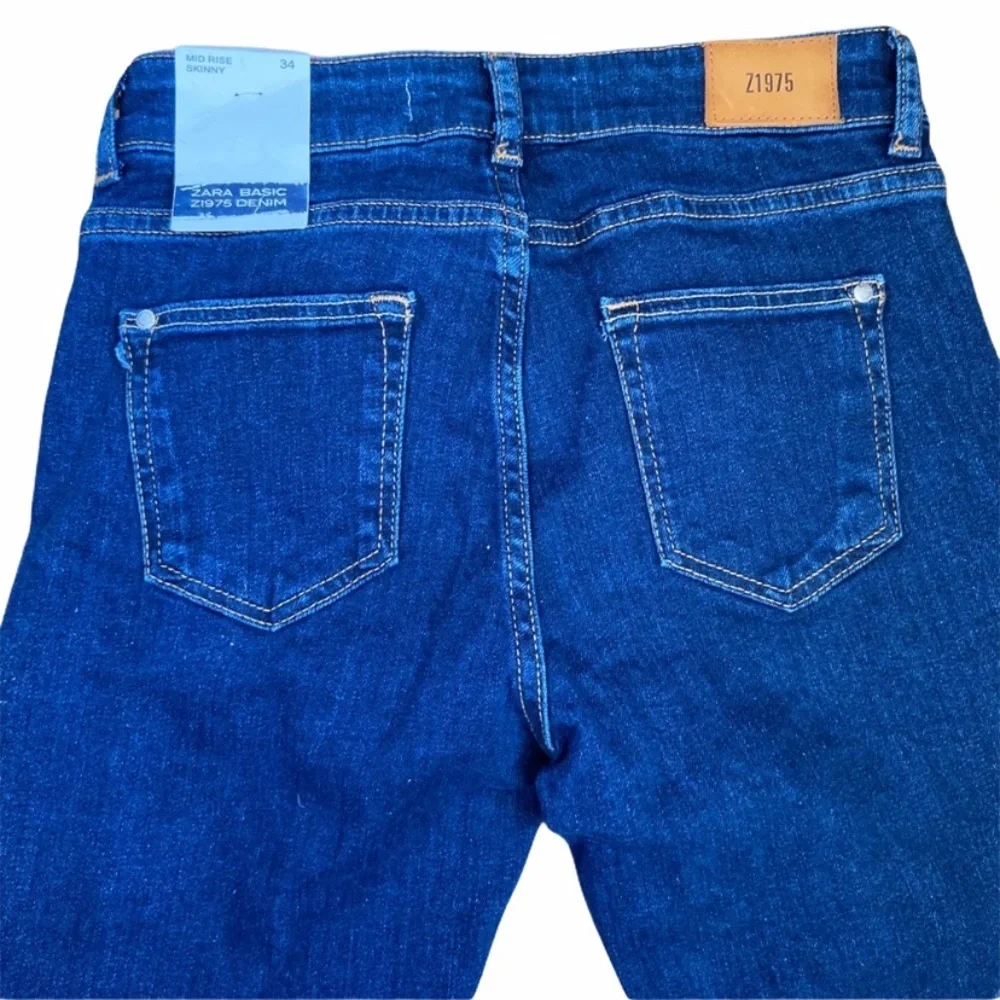 Zara Denim Metal Embroidery Faux Pearls Jeans
